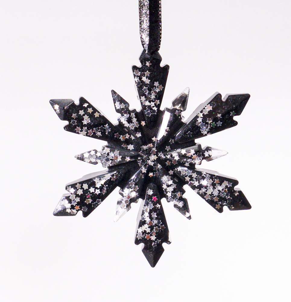Украшение новогоднее СНЕЖИНКА 6 лучиков черная с серебром 11см
