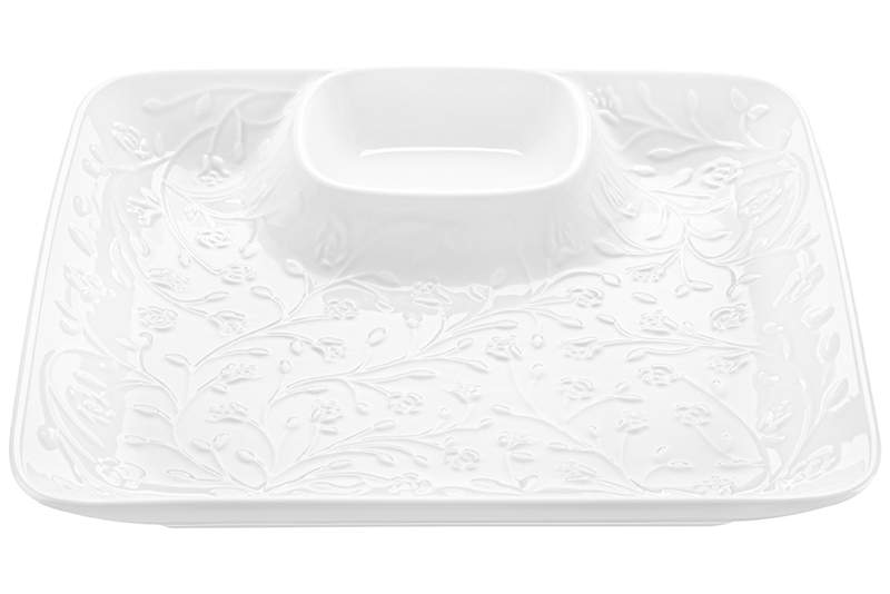 ELAN GALLERY Веточки-цветочки Блюдо 630067 прямоугольное с соусницей 25,5х25,5х3см