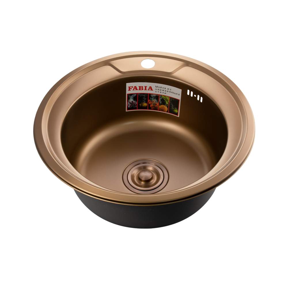 Мойка FABIA врезная круглая 49см, из нерж. стали МЕДЬ, 0,8мм глубина 18см  9562
