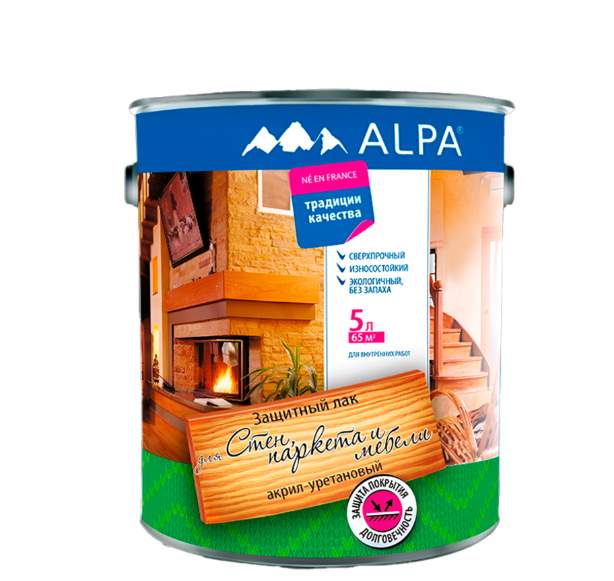 Лак акрил-уретановый д/стен,паркета и мебели Alpa матовый 5л(5,3кг)