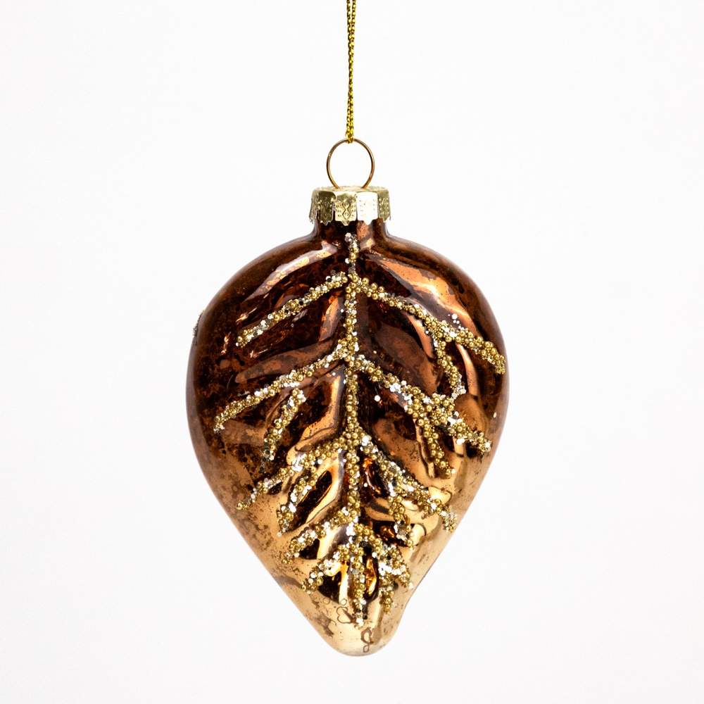 DECOLINE Игрушка елочная 982304380 Листочек коричневый 10х6,5х2,5см (стекло) 