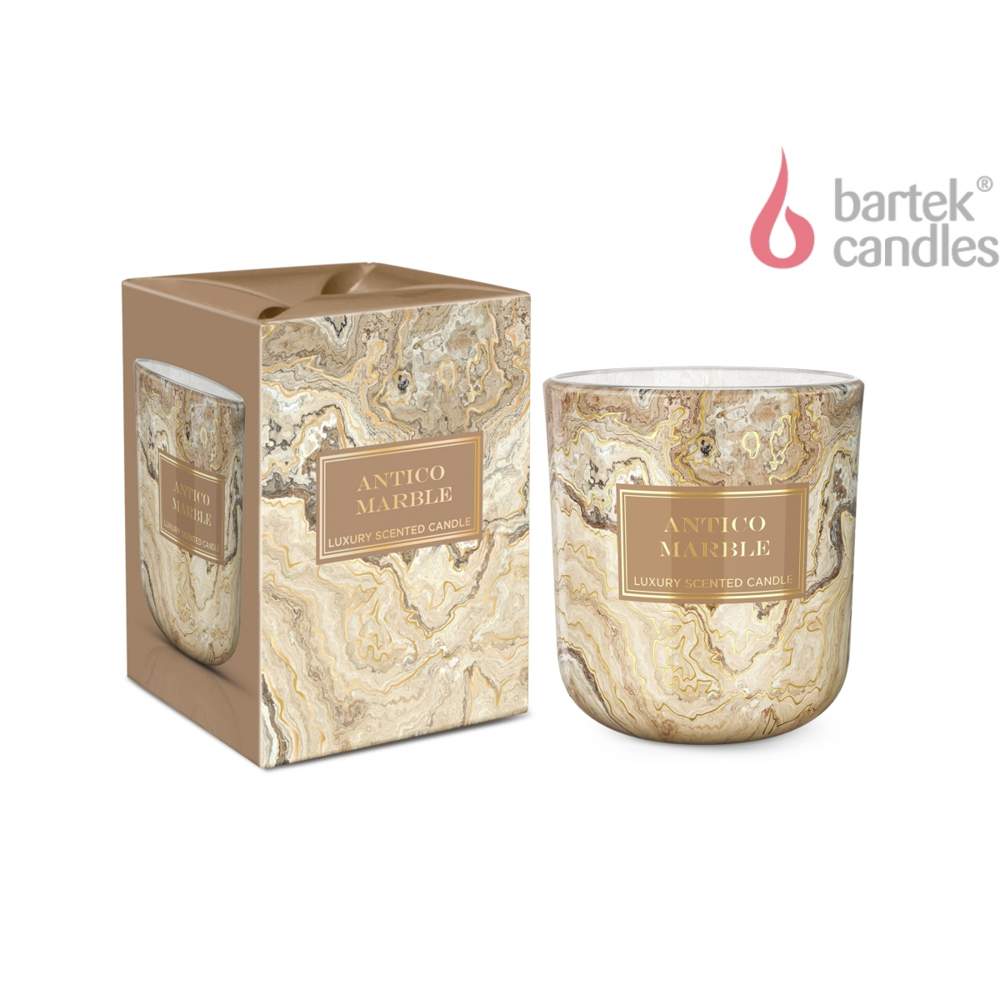 BARTEK Свеча Арома в стакане Мрамор Золото и Антико (Marble Golden) 150гр 