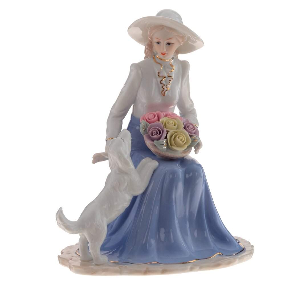 REMECO COLLECTION Статуэтка 766446 Девушка в шляпе с собачкой фарфор 17х12х21см