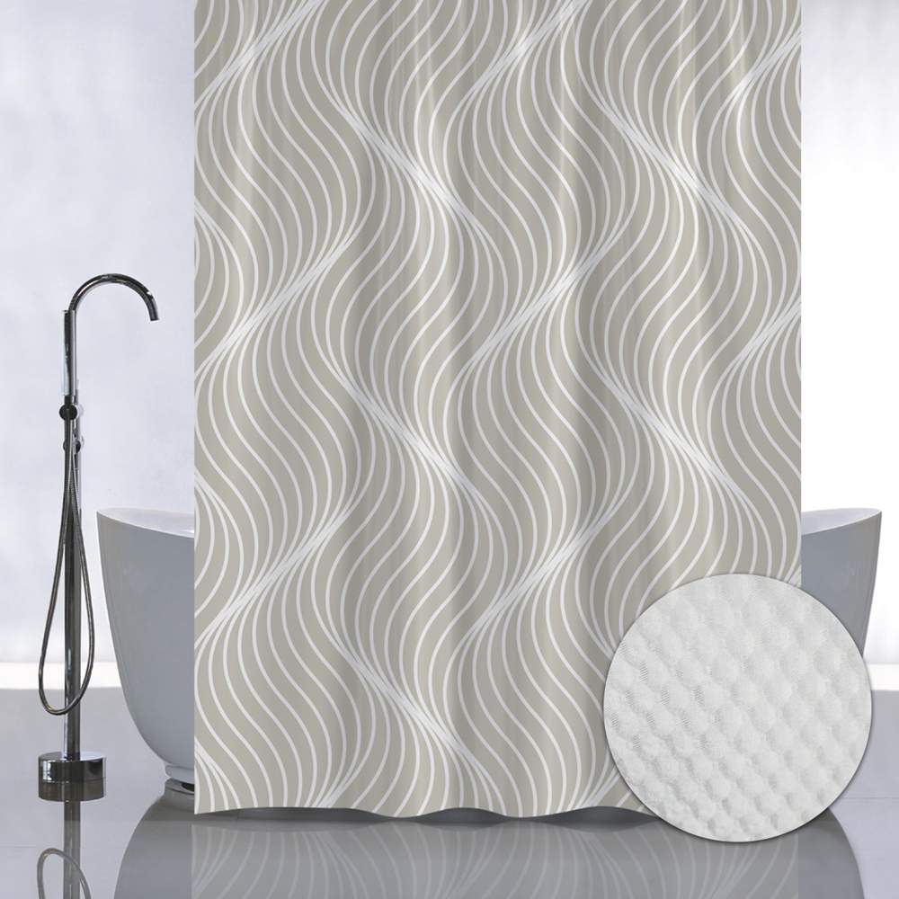 Штора д/ванной без колец 05-10 ВОЛНИСТЫЕ ЛИНИИ на БЕЖЕВОМ ФОНЕ Санакс