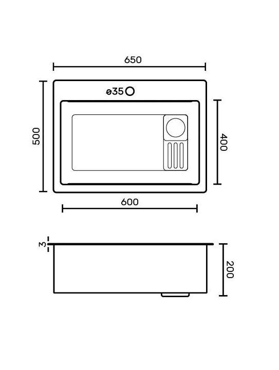 Мойка FABIA  PROFI врезная 65х50cм  3,0х0,8мм +сифон+корзина  65505