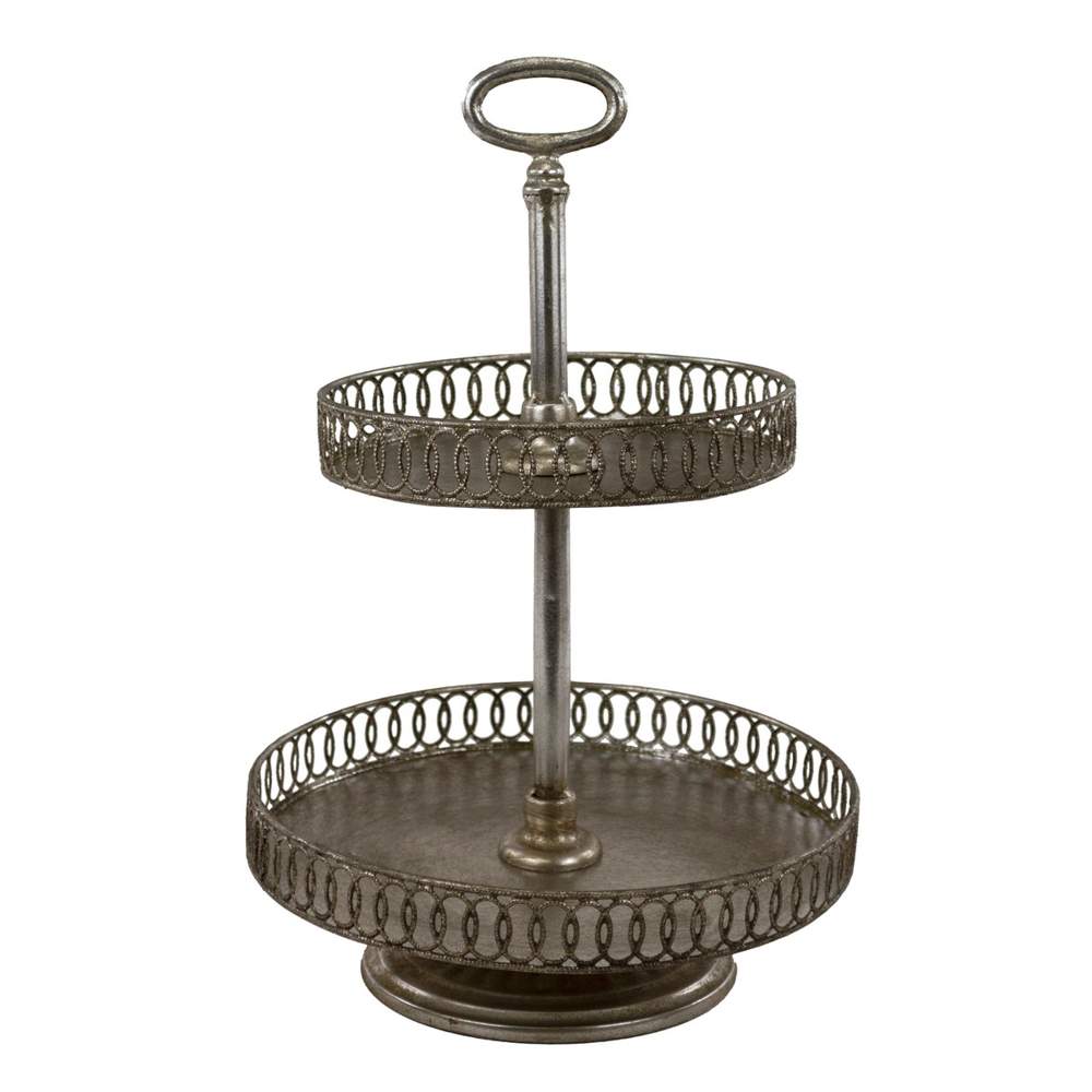 DECOLINE Этажерка 2-х ярусная серебро металл 28х42см F22B051S03