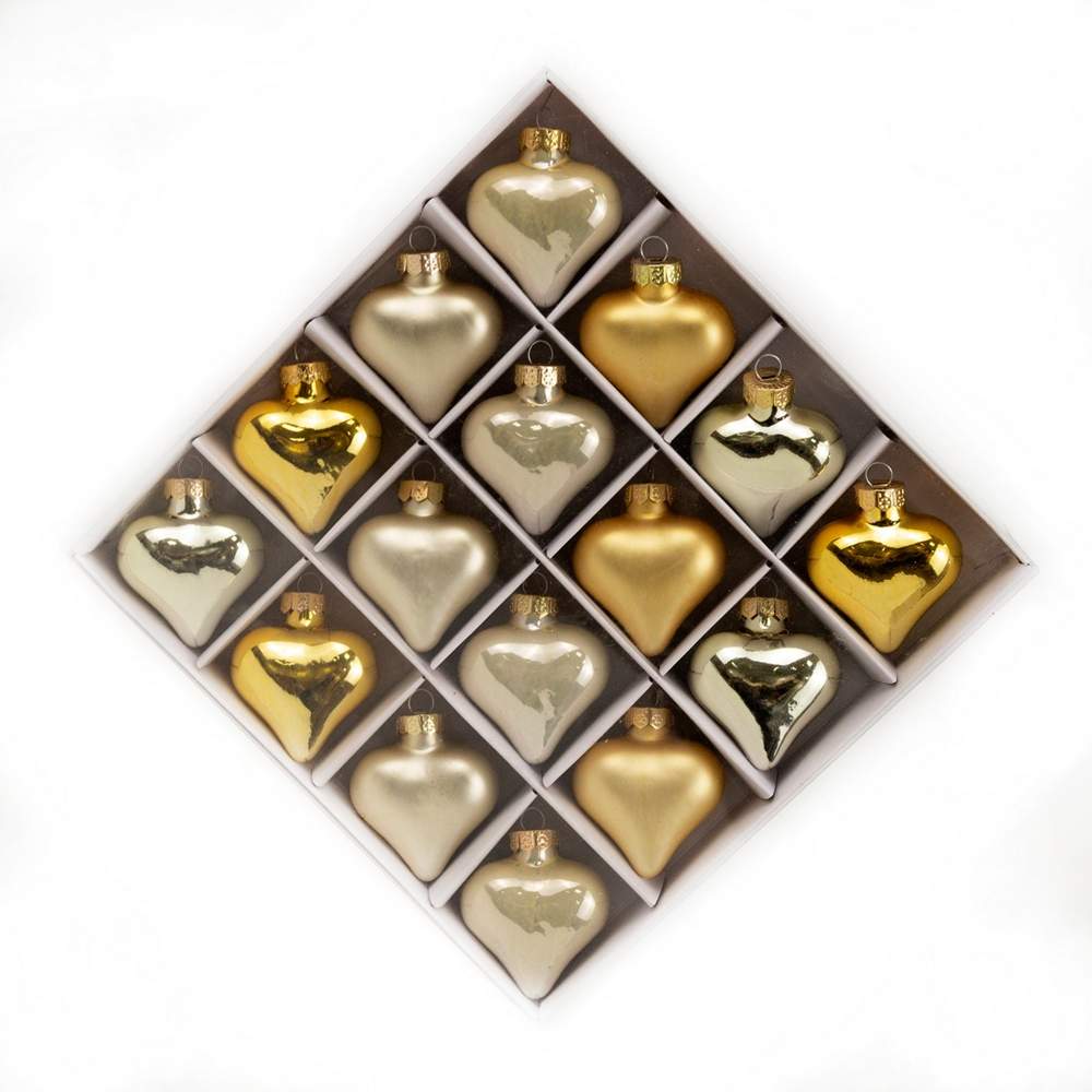 DECOLINE Набор украшений Сердце 4см/16шт микс золото/шампань (стекло) E17190-9