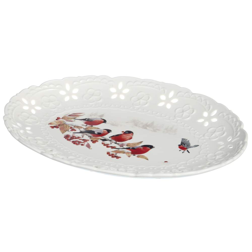 LEFARD Forest Tale Снегири Блюдо 441-051 овальное 35,5см резной фарфор  
