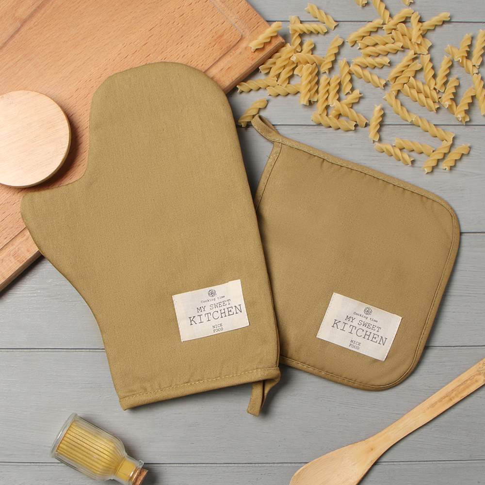 ЭТЕЛЬ Kitchen Набор кухонный (варежка 20х28см,прихватка 19х19см) коричн. саржа,100% хлопок 10179657