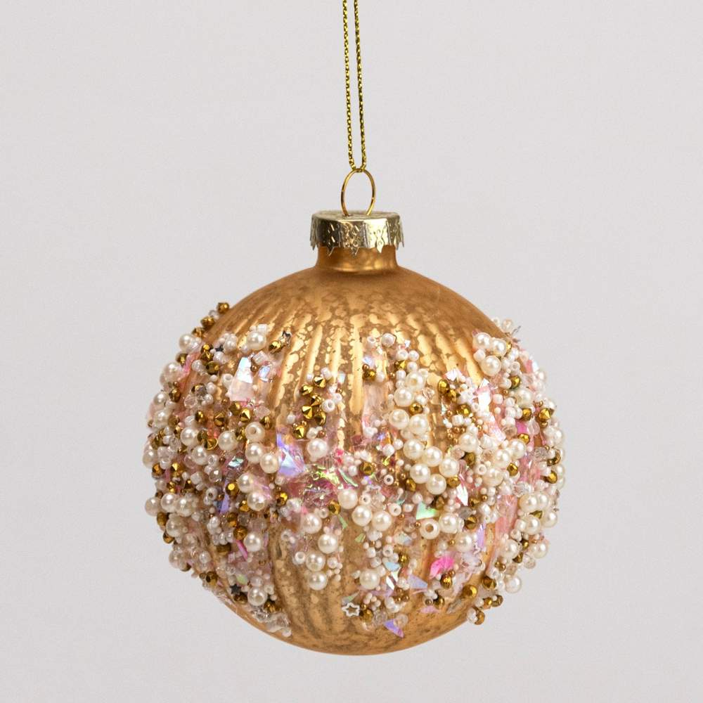 DECOLINE Игрушка елочная Шар 982307518 золото 8см со стразами (стекло) 