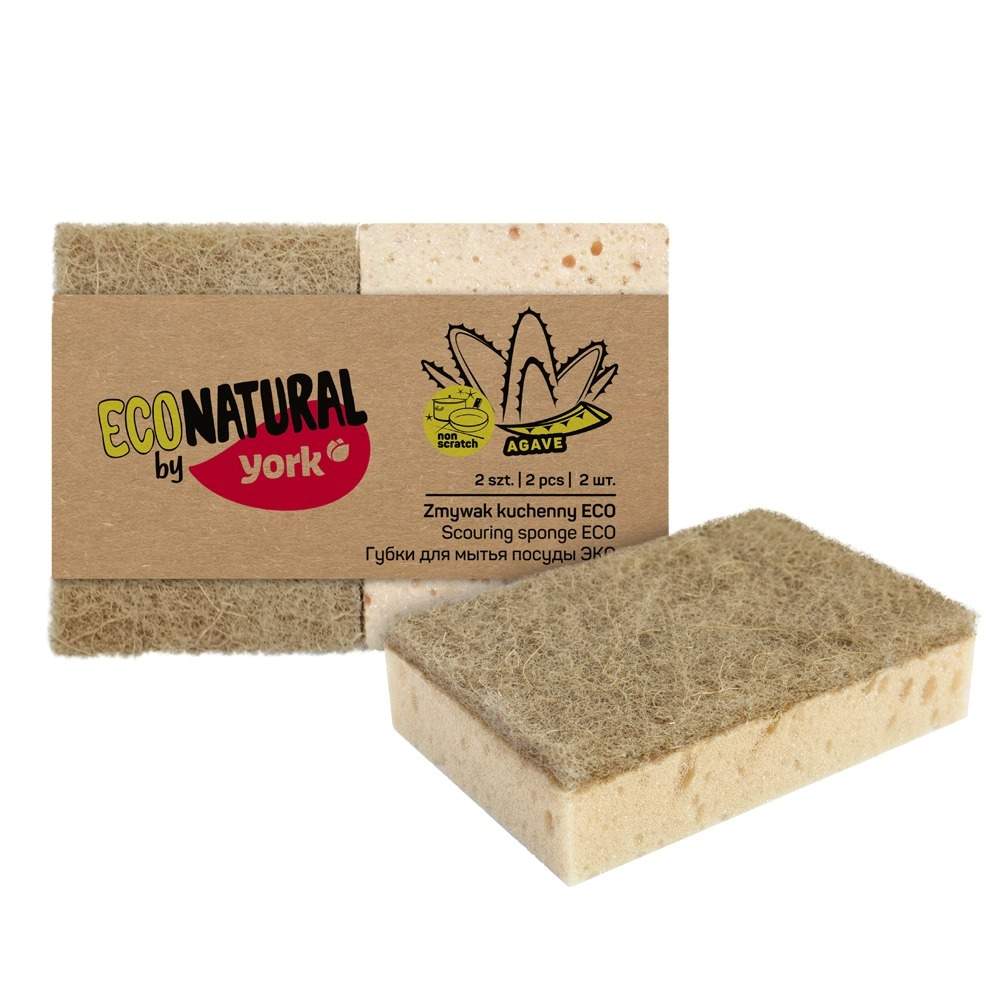 YORK Набор губок 030200 Эко Natural д/посуды 2шт крупнопористый поролон/сизаль 105x75x25мм