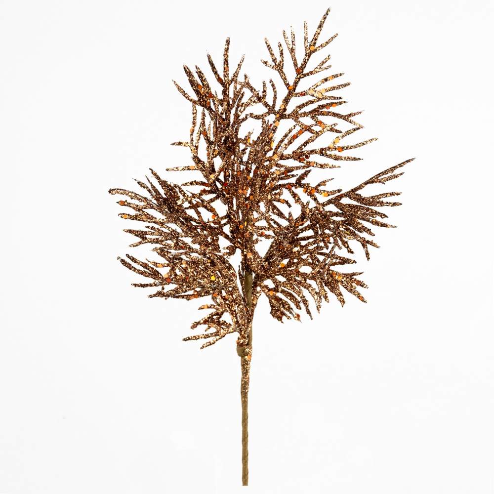 DECOLINE Ветка декоративная HY1991-Y1473 Туя с глиттером 27см коричневый 