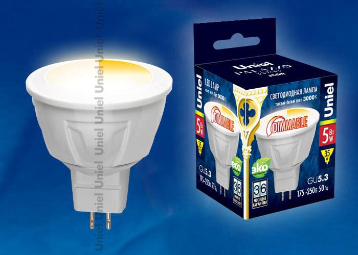 Лампа Uniel Palazzo DIM LED-JCDR-5W/WW/GU5.3/FR PLP01WH  UL-00000696