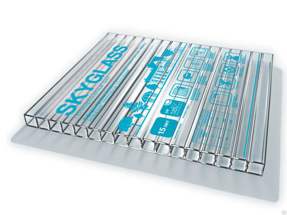 Сотовый поликарбонат 2100х6000х 10мм  Прозрачный (SKYGLASS)