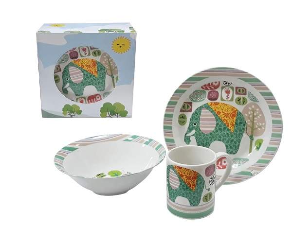 ФОКУС Набор детской посуды Слоненок зеленый 3пр. 3-3205