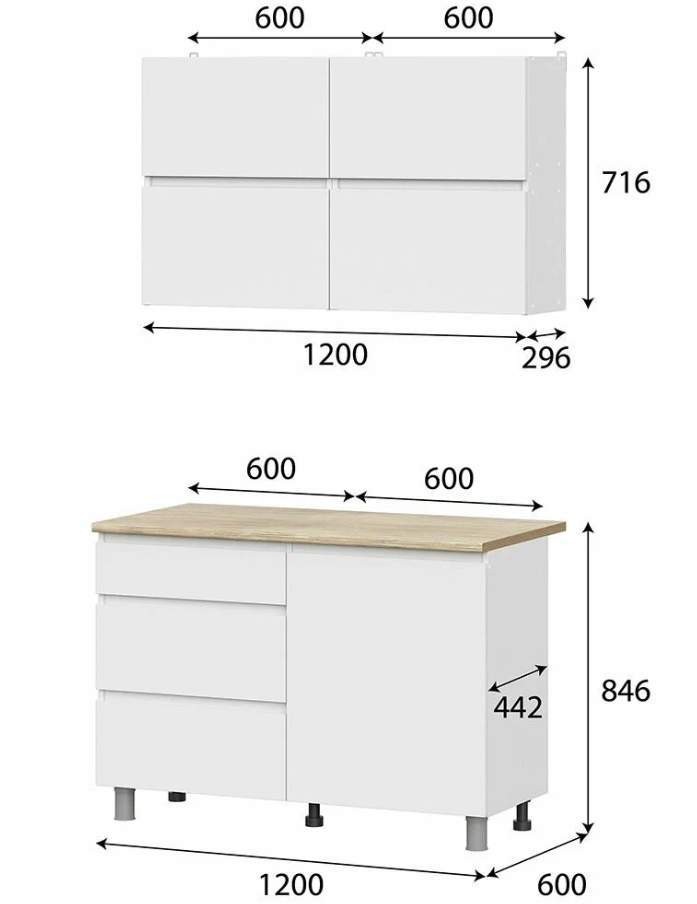 Кухня Токио 1,2м Белый текстурный/Дуб Сонома