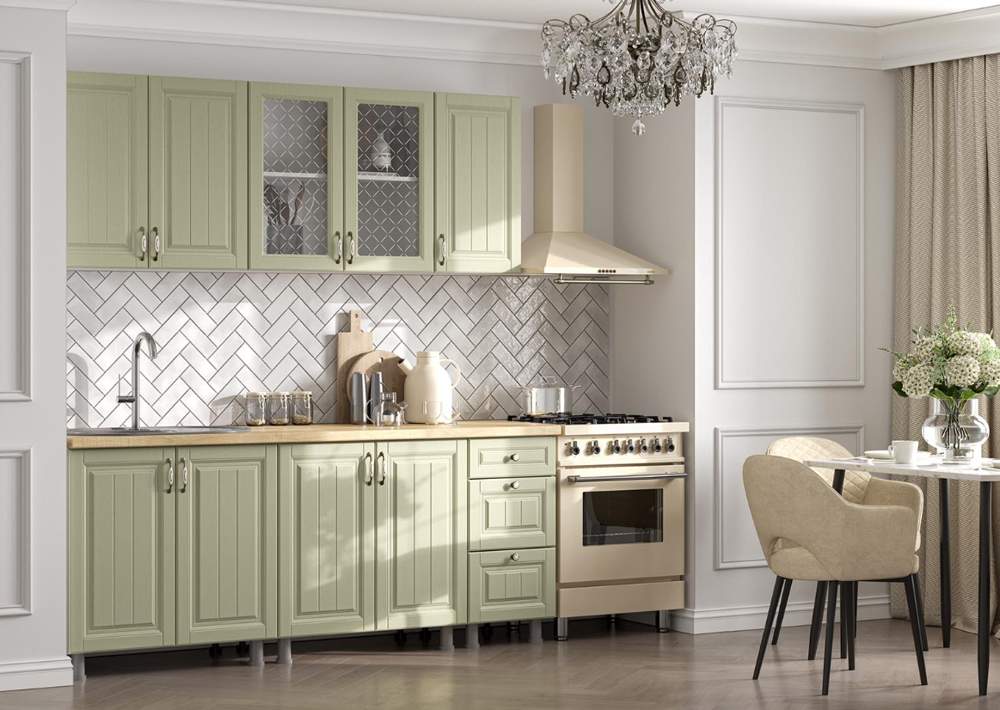 Кухня Прованс 2,0м Белый/фисташковый текст.+столеш.26 2000 Дуб вотан