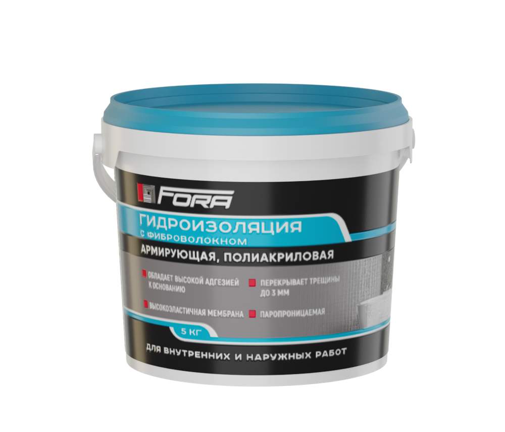 Комплект (Гидроизоляция Fora  с фиброволокном  5кг+ForaGrund 1л)