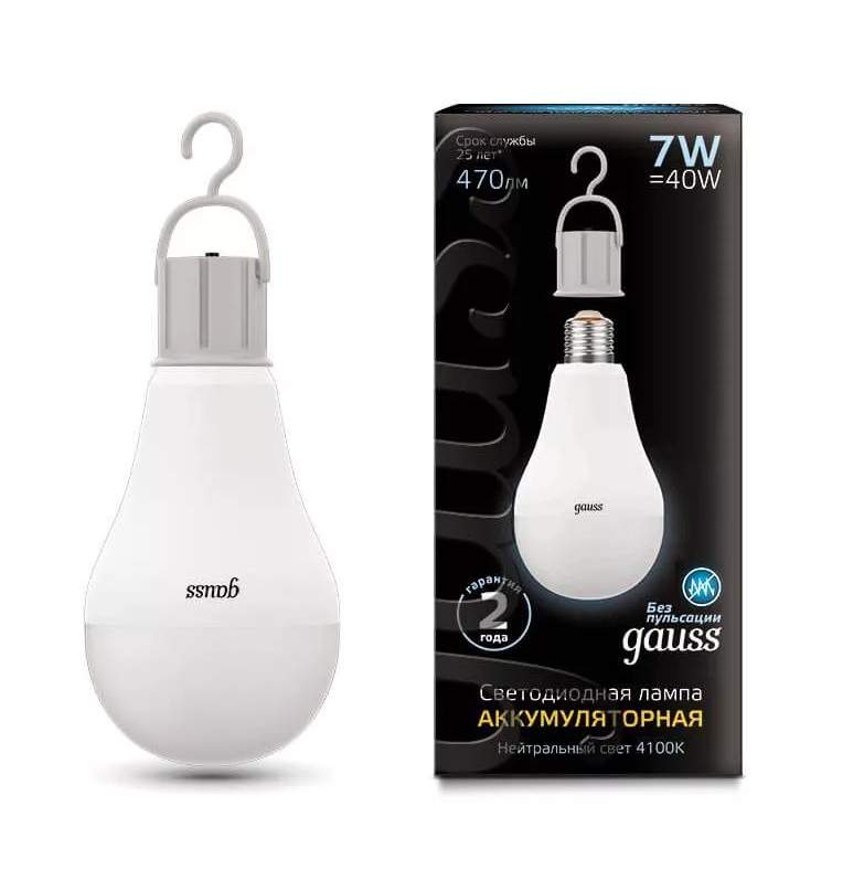 Лампа Gauss LED A60 7W E27 470lm 4100K с li-lon аккум. 102402207