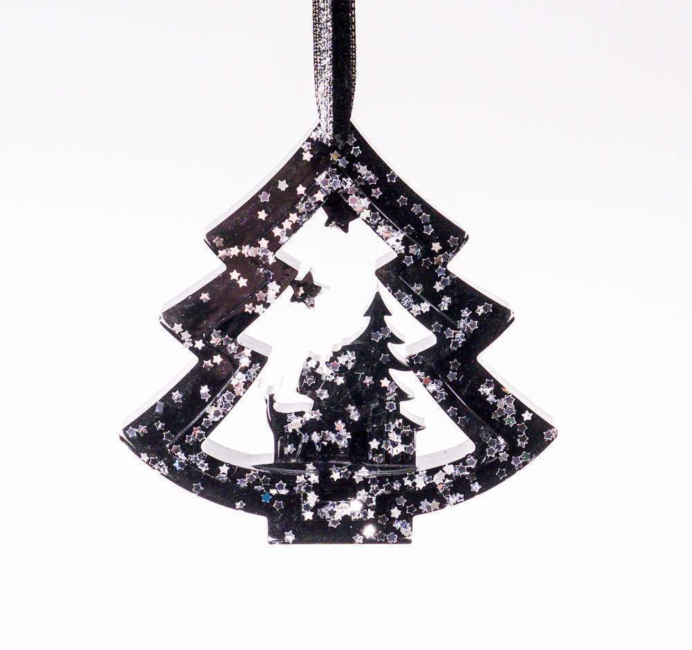 Украшение новогоднее ЕЛОЧКА черная с серебром 11см