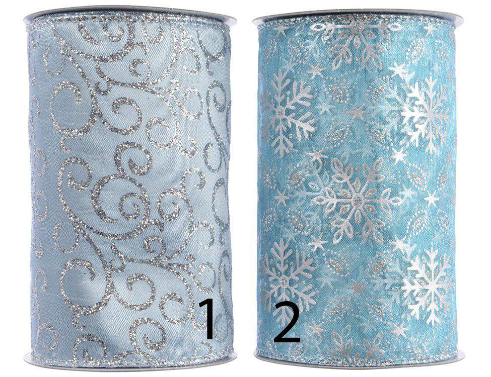 KAEMINGK Лента Новогодняя 161680/442500-2 Зимняя фантазия голубая №2 12.8x270см