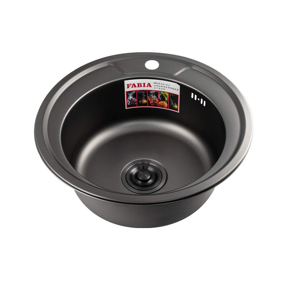 Мойка FABIA врезная круглая 49см, из нерж. стали ГРАФИТ, 0,8мм глубина 18см  9560