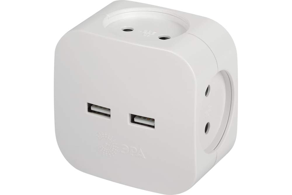 Разветвитель электр. SP-4-USB-W на 4 роз. 220B+2xUSB 2400мА  б/зазем.10А  бел. Эра Б0049532/1699030