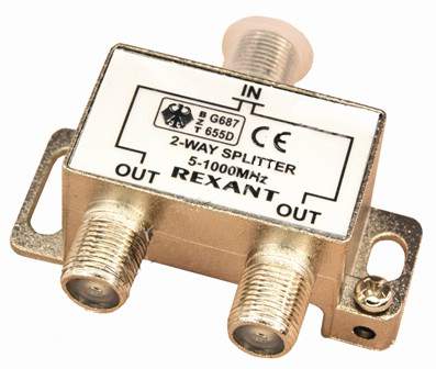Разветвитель антенный на 2ТВ  Rexant металл  05-6001