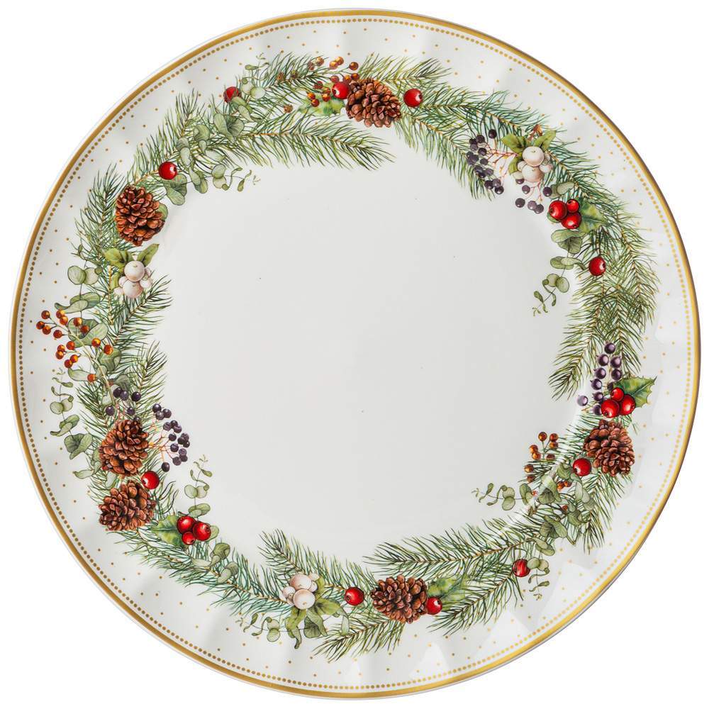 LEFARD Celebration Тарелка 54-605 обеденная Еловая гирлянда 26см волнистый борт