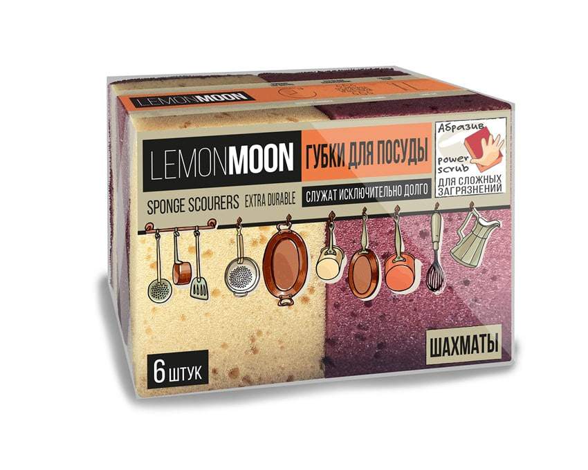 LEMON MOON Набор губок L009 Retro Шахматы д/посуды 6шт 100х71х30мм абразив TERSO 750