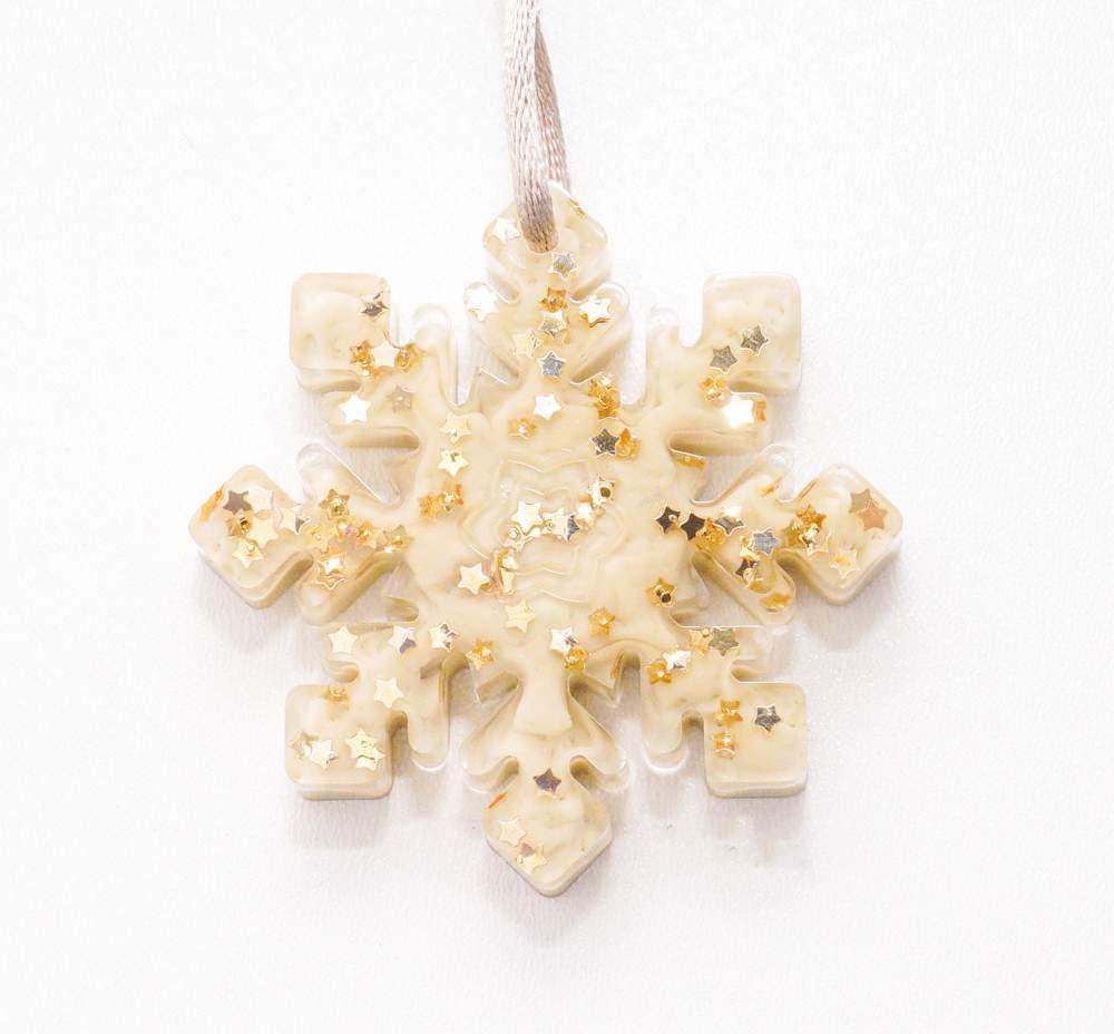 Украшение новогоднее СНЕЖИНКА  бежевая с золотом 6см