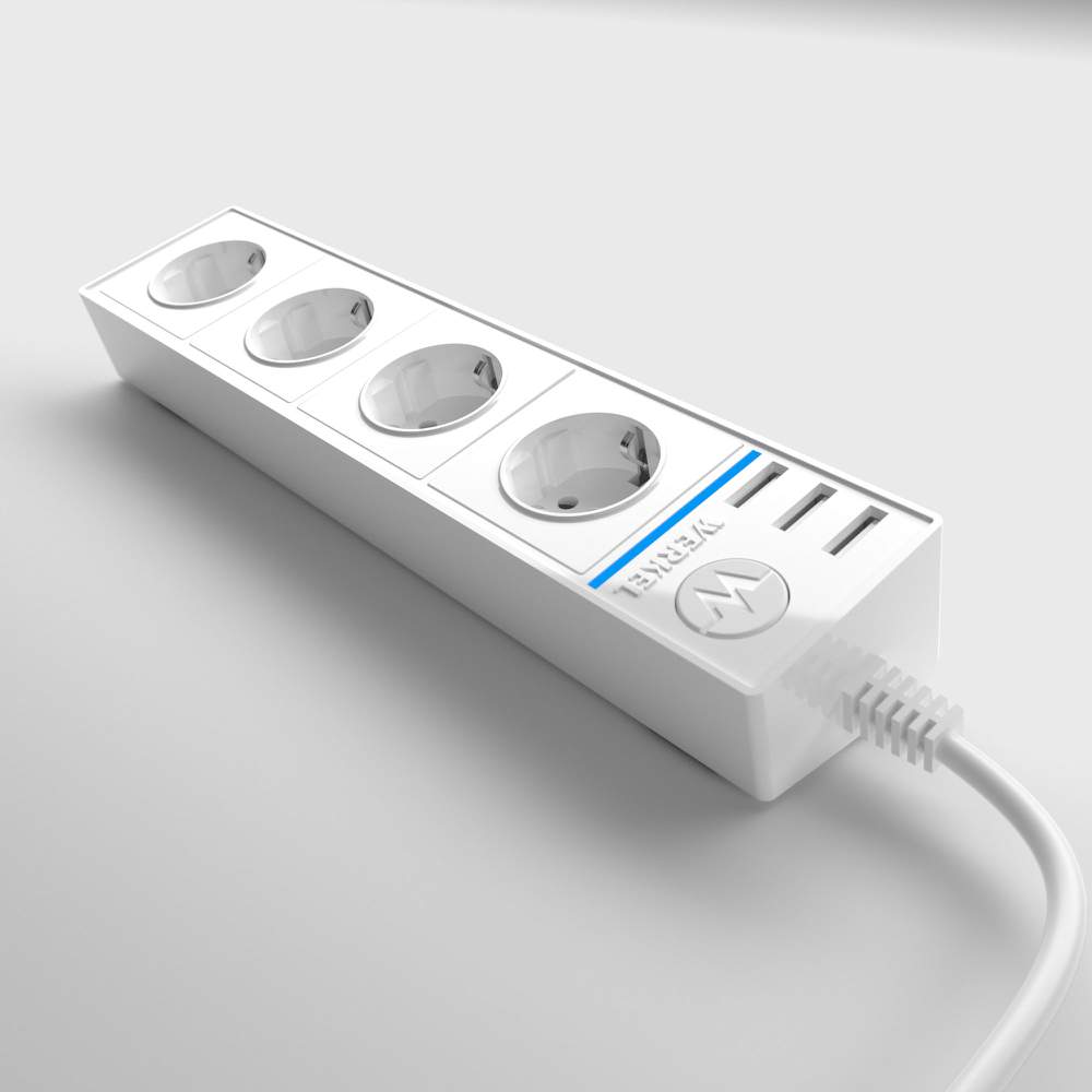 Розеточный блок WL20-04-03 4-х местный+3 USB белый