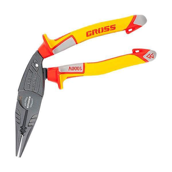 Длинногубцы с изогнутой головой, комбин, диэлектр.рукоятки до 1000В, 200 мм Gross  17181