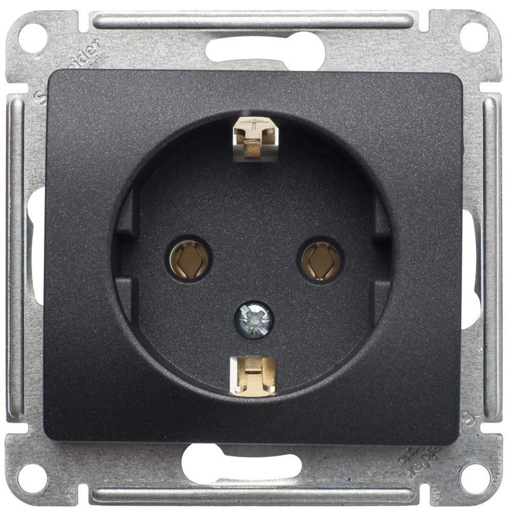 Розетка SE Glossa  Графит  1-м  с/з СП 16А  GSL001343