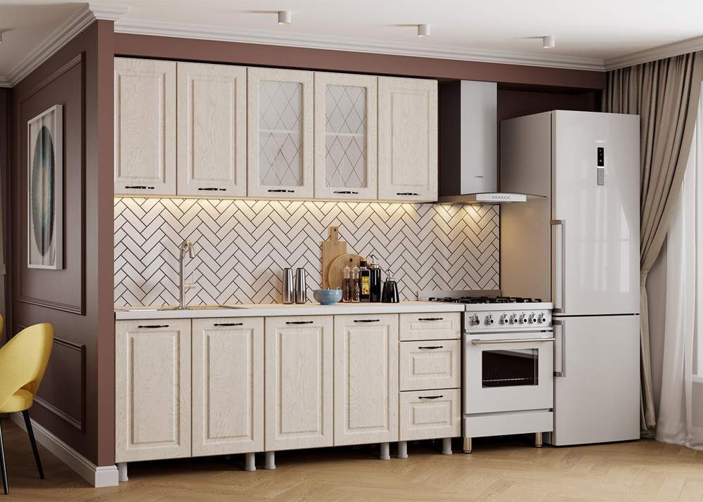 Кухня Грейвуд 2,0м Белый/дуб крем./дуб крем.+столеш. 2000 Флагстафор