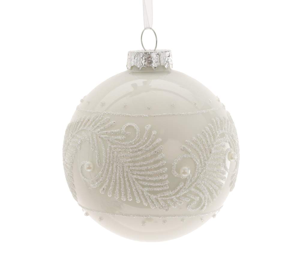 REMECO COLLECTION Игрушка елочная Шар 745255/753042 Перышко белый стекло 8см