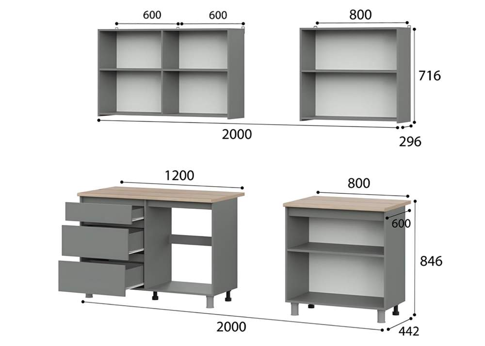 Кухонный гарнитур КГ Денвер(2000) Графит серый/Дуб сонома