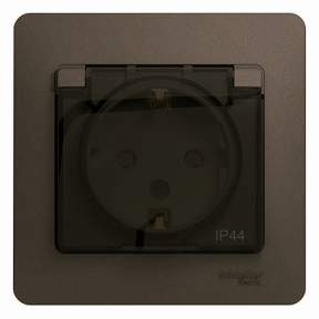 Розетка SE Glossa  Шоколад  1-м 16А  з/кр. з/ш с/з в сборе IP44 GSL000848
