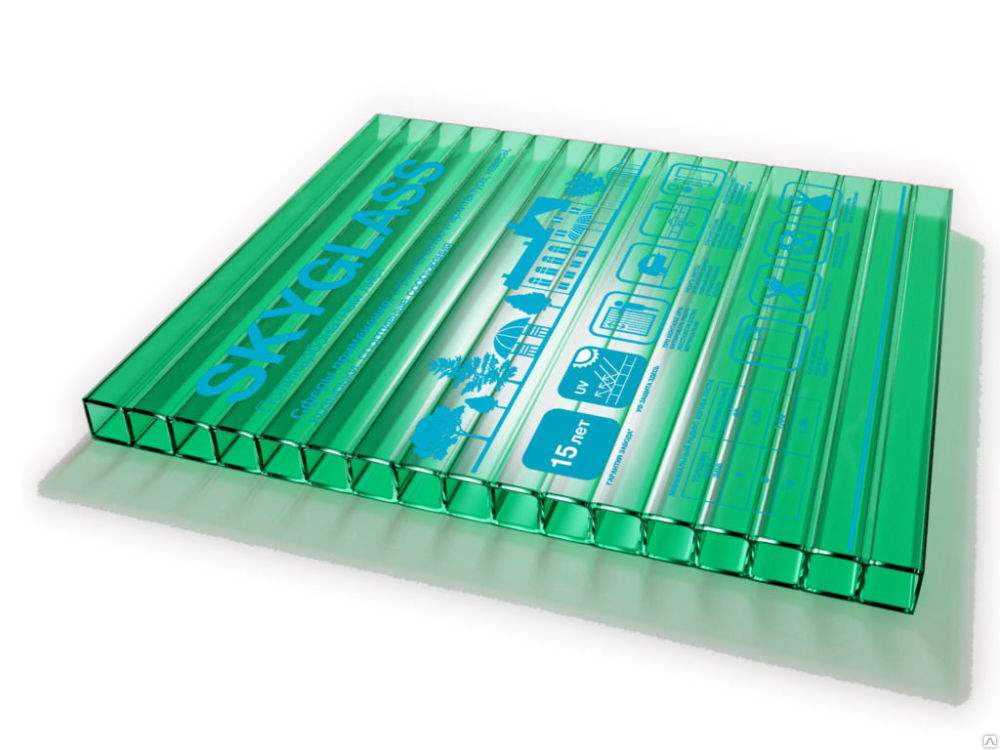 Сотовый поликарбонат 2100х6000х 08мм  Зеленый (SKYGLASS)
