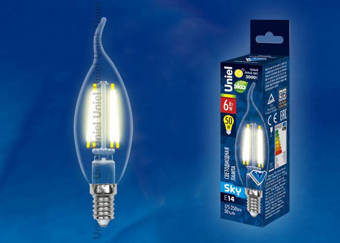 Лампа Uniel Sky/Air LED-CW35-6W/WW/E14/CL PLS02WH  UL-00000200/UL-00002199