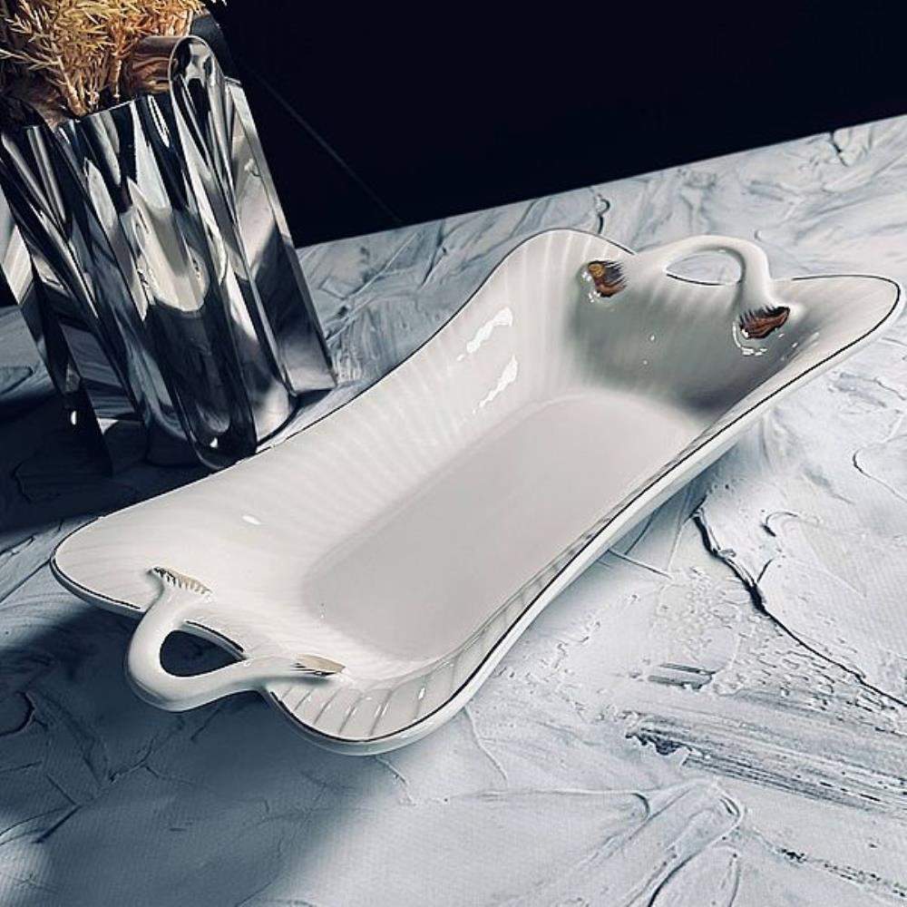 LENARDI Marzipan Grey Блюдо 102-056 прямоугольное с ручками 34х21х6см  