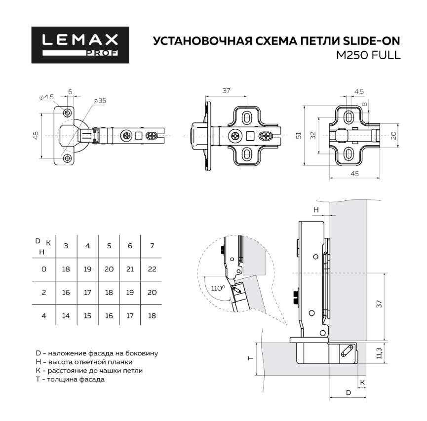 Петля четырехшарнирная slide-on,110 градусов, накладная, никель M250-Full