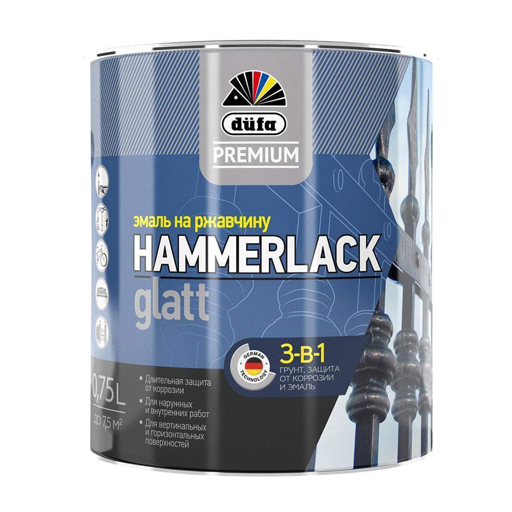 Эмаль Dufa Premium Hammerlack 3-в-1 Гладкая серый 0,75л RAL 7040  4923