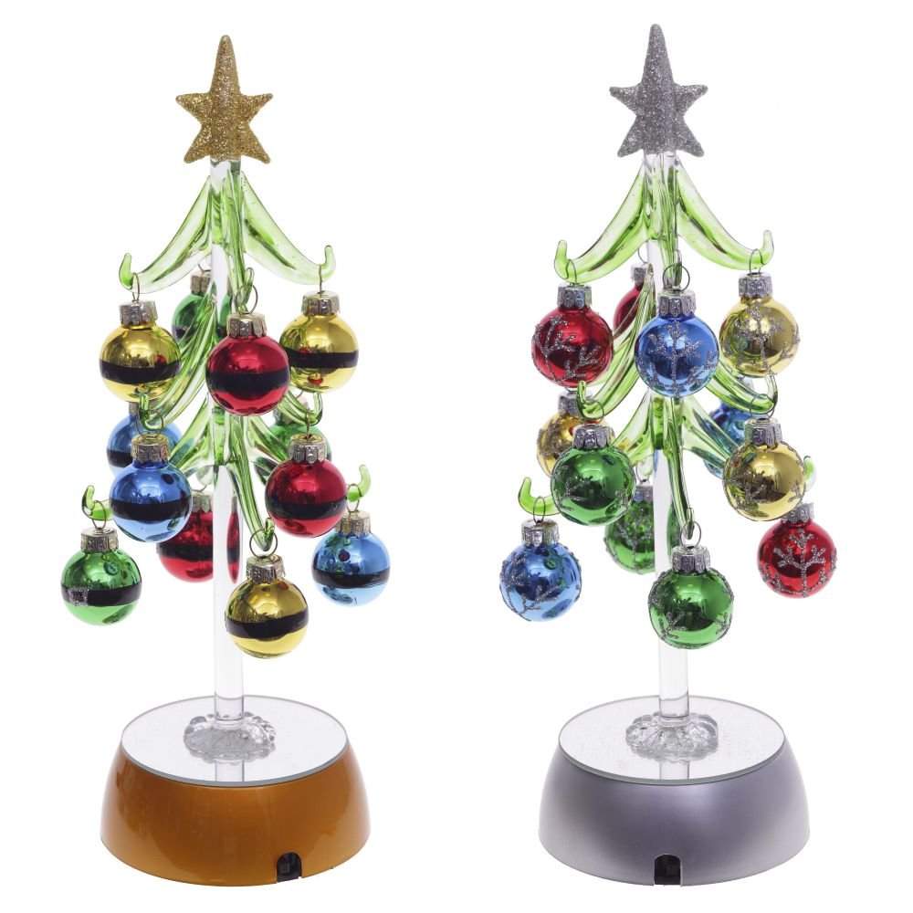 REMECO COLLECTION Ёлочка 741074 декоративная с шарами и подсветкой (3хАА) 7х7х25см 2 вида (стекло)