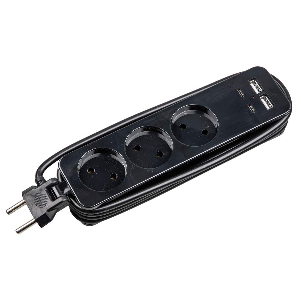 Удл. сер.Travel , шнур 1,8м 3гн , б/з 2USB+2TYPE C(3,1A) S-CT3-1.8U  BLACK UL-00011139