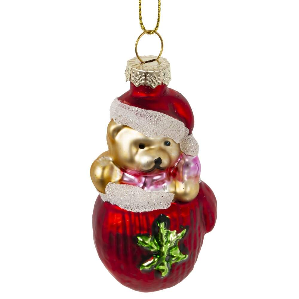 REMECO COLLECTION Игрушка елочная 826145 Медвежонок в варежке 4х3х9см (стекло)  