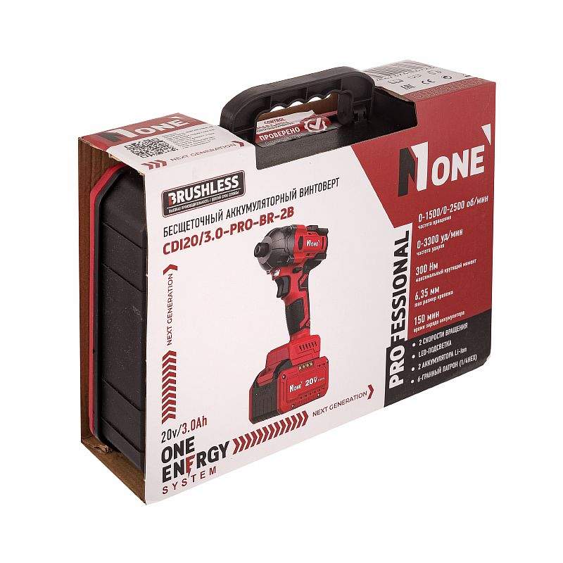 Винтоверт NUMBER ONE CDI20/3.0-PRO-BR-2B 300Hm (20V/2x3Ah) бесщ. (2808)