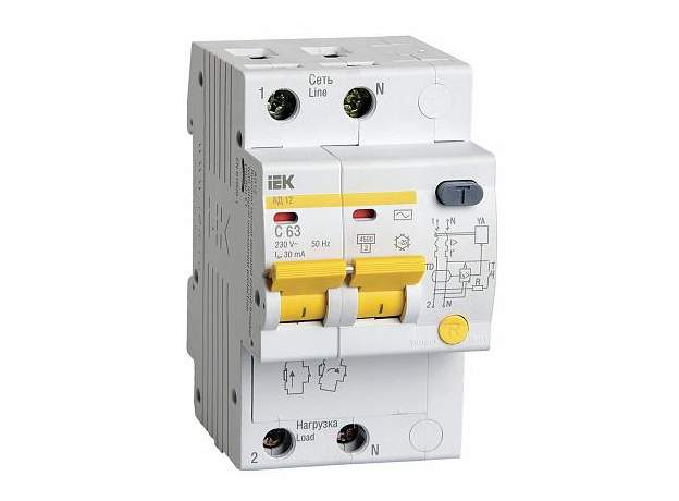 Диф.автомат ИЭК АД-12  2/63/30mA тип АС (MAD10-2-063-C-030)