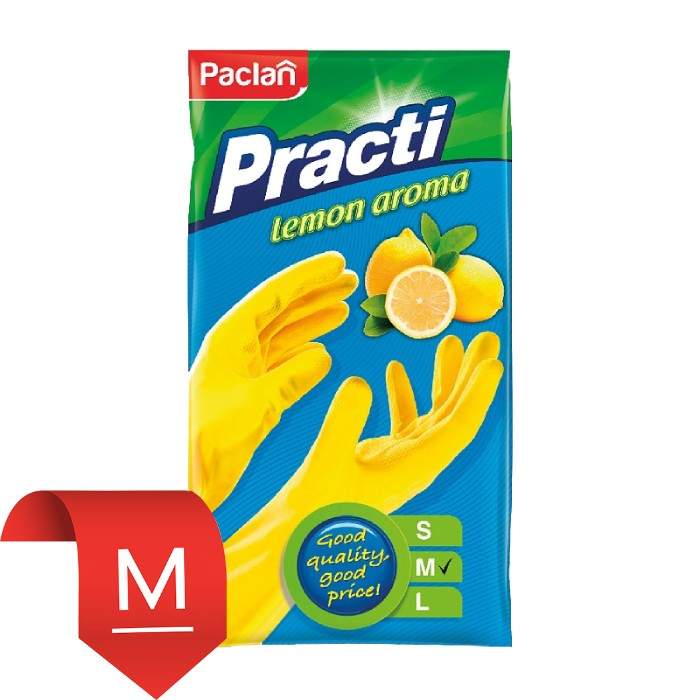 Перчатки резиновые с ароматом лимона M желтые 407624