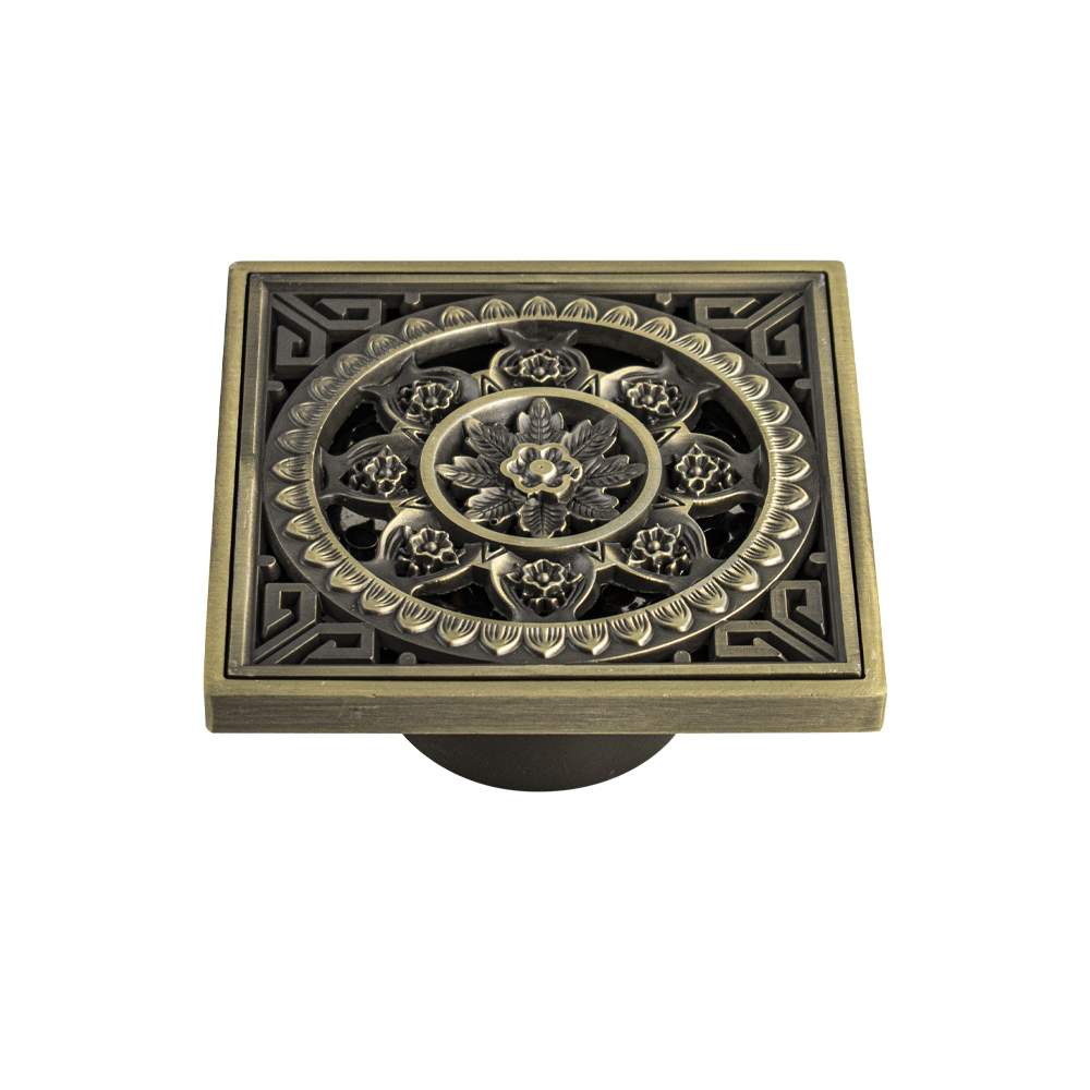 Трап бронза с декор. Цветы 100х100 верт.с сух.затвором воды  00031-1